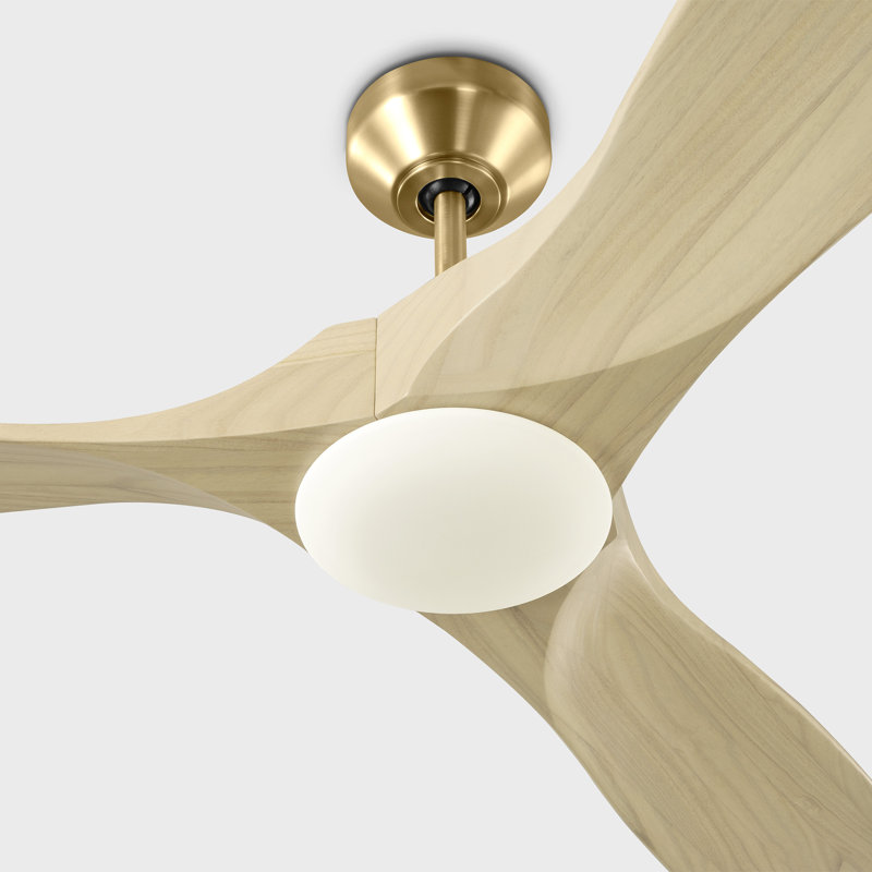 Maverick Smart 52 LED Indoor Ceiling Fan with Threaded Downrod, blades and Handheld Remote, Burnished Brass, Washed White Oak