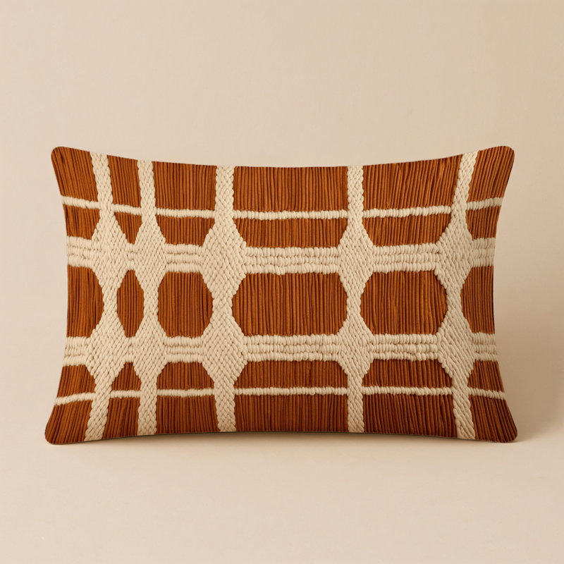 Indoor and Outdoor Throw Pillow, Rectangular 14"H x 20"W, Beige Trellis 114