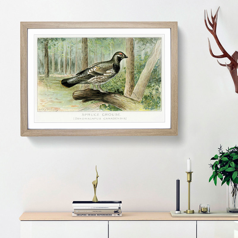 Spruce Grouse by J.L. Ridgway - Picture Frame Painting Print, Oak Framed, 36cm H x 48cm W x 2cm D