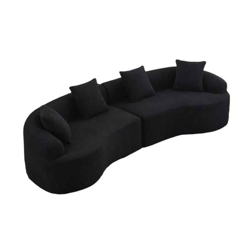 Canapé-lit modulaire incurvé de 110 po, chenille blanche haute densité, pour salon et appartement, noir, Noir