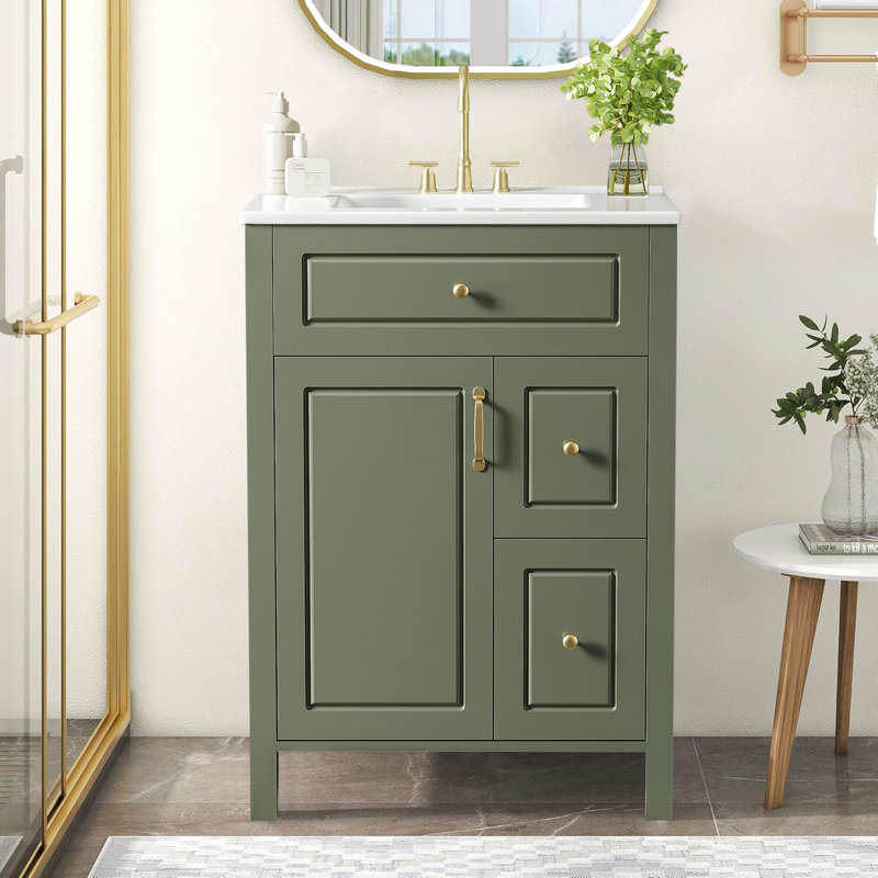 Meuble-lavabo moderne 24 po avec lavabo en céramique, Vert