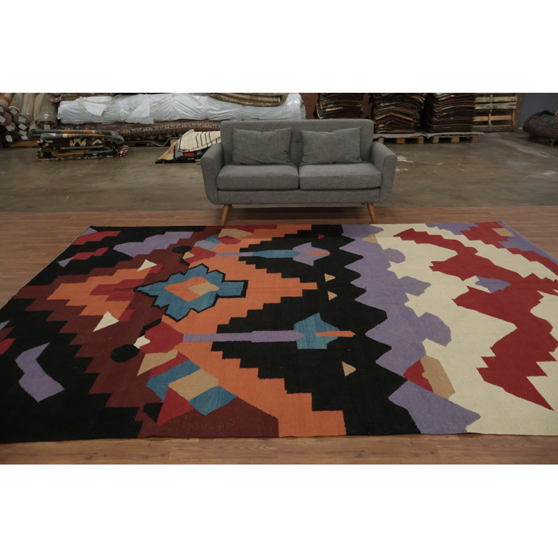 Tapis kilim vibrant 9 pi x 12 pi avec motif audacieux