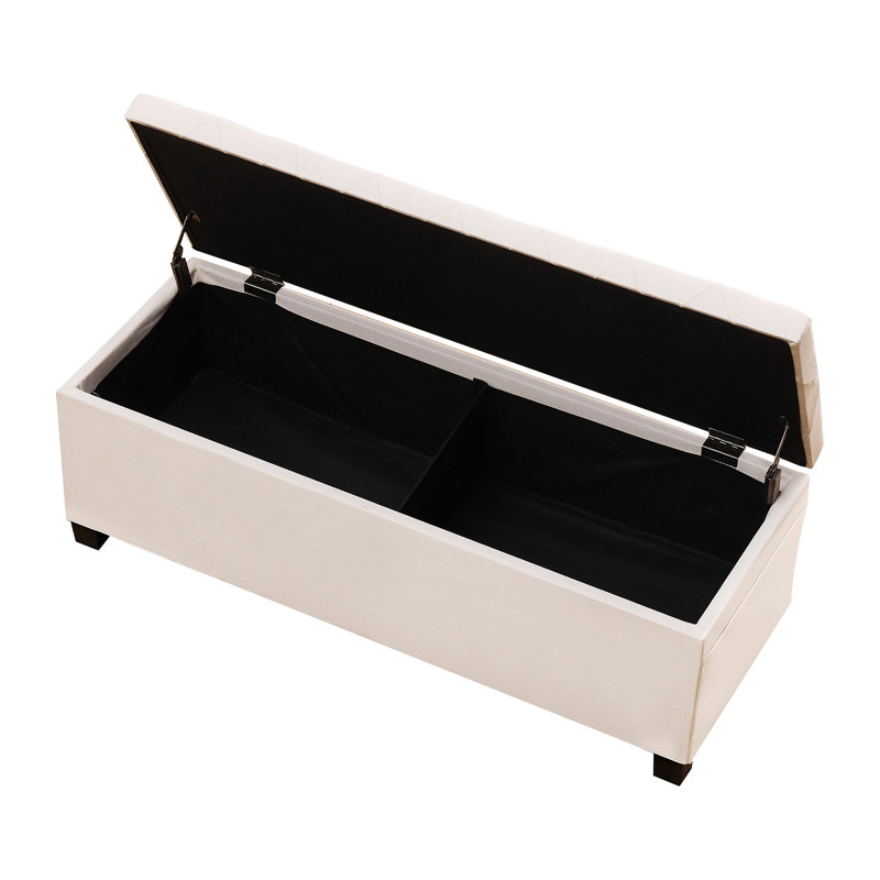 Banc de rangement avec repose-pieds, banc de bout capitonné avec sacs latéraux, commode de rangement rembourrée avec structure en métal, repose-pieds en lin