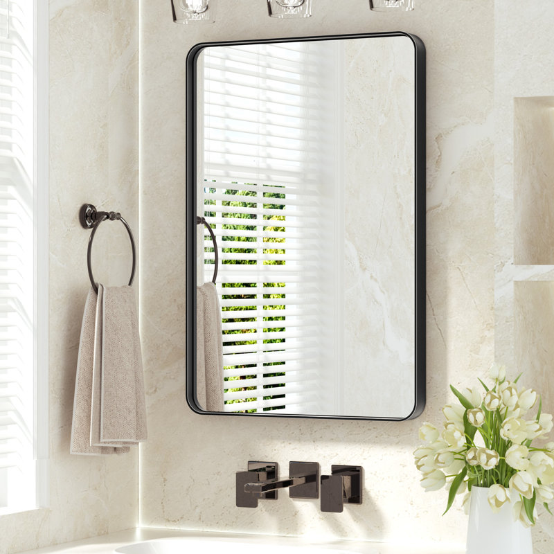 Leaderville Aluminum Framed Shatterproof Rust-Resistant Bathroom Mirror, Matte Black, 20" x 30", Rectangle