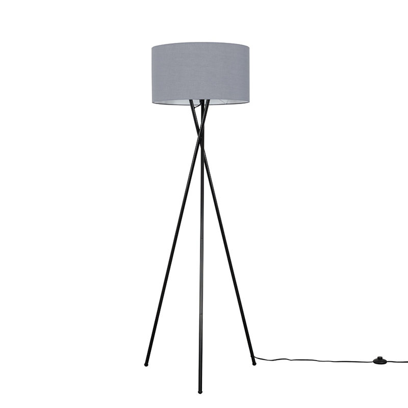 Misner 155cm Camden Tripod Floor Lamp with Large Reni Shade, Dark Grey, Yes, Brushed Chrome 