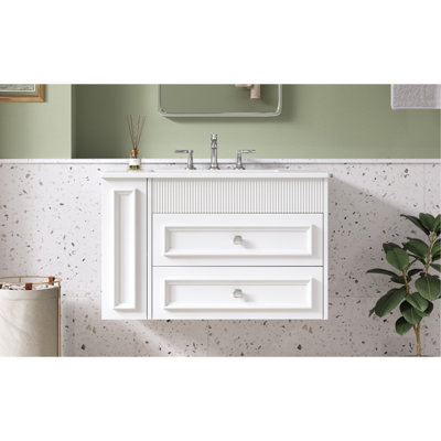 30'' Wall Mounted Bathroom Vanity, Floating Bathroom Storage Cabinet With 2 Drawers, 3 Holes Single Ceramic Sink, Modern Cabinet.