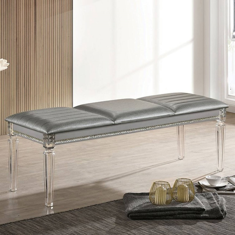 Elisabetta entryway bench, bedroom bench, dining bench, Silver, 19.63”H x  54”W x 18.13”D