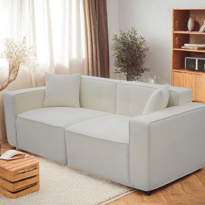 3 Apartment Couch - White Linen, Pillow Top Arms, Charging, Comfortable For Living Space Velvet : Cushion Back With Charging & Storage Bedroom, Room,