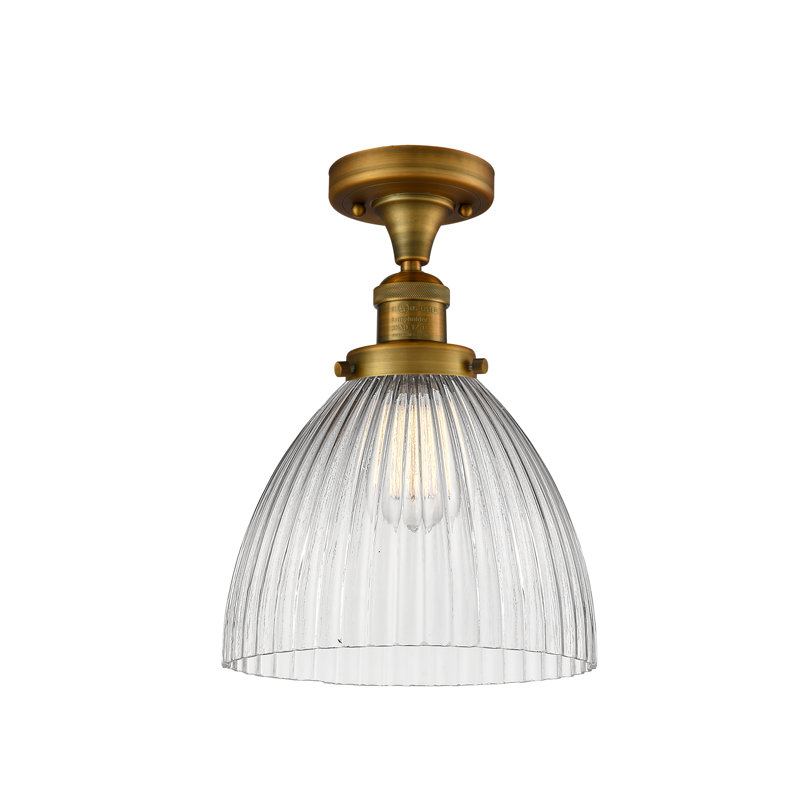 Kody Glass Semi Flush Mount, 6 Watt Vinage LED Bulb, Brushed Brass