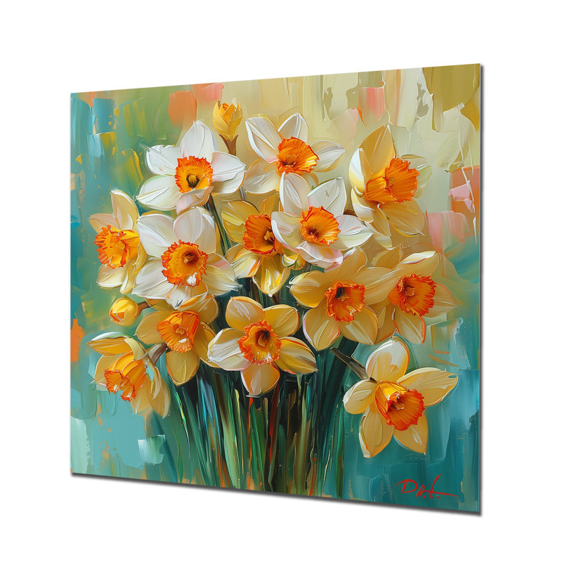 Décoration murale Bloom, orange, nature morte, jonquilles I - Jonquilles, Sans cadre, métal, H 36 po x l 36 po