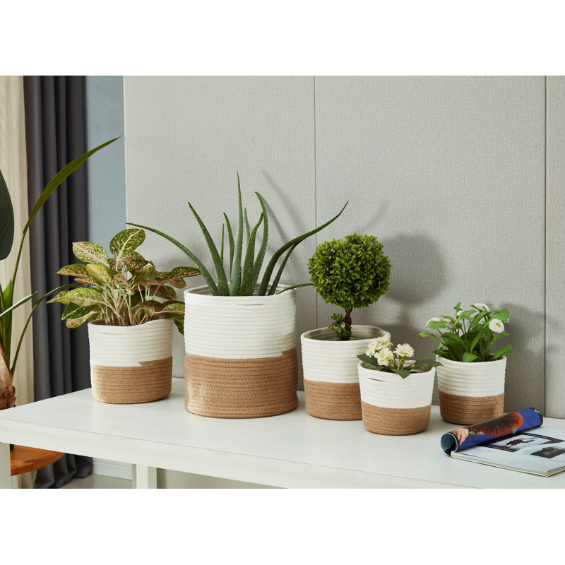Ensemble de paniers en tissu, Beige / blanc