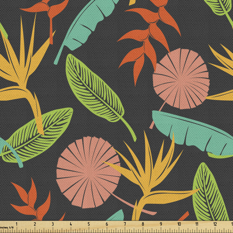 Panther Bird of Paradise Banana and Palm Leaves Fabric