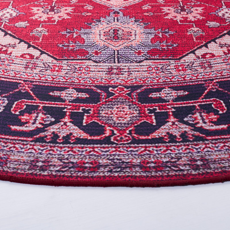 Tapis 128 M / W S / R en rouge / bleu marine, Rond 6 pi
