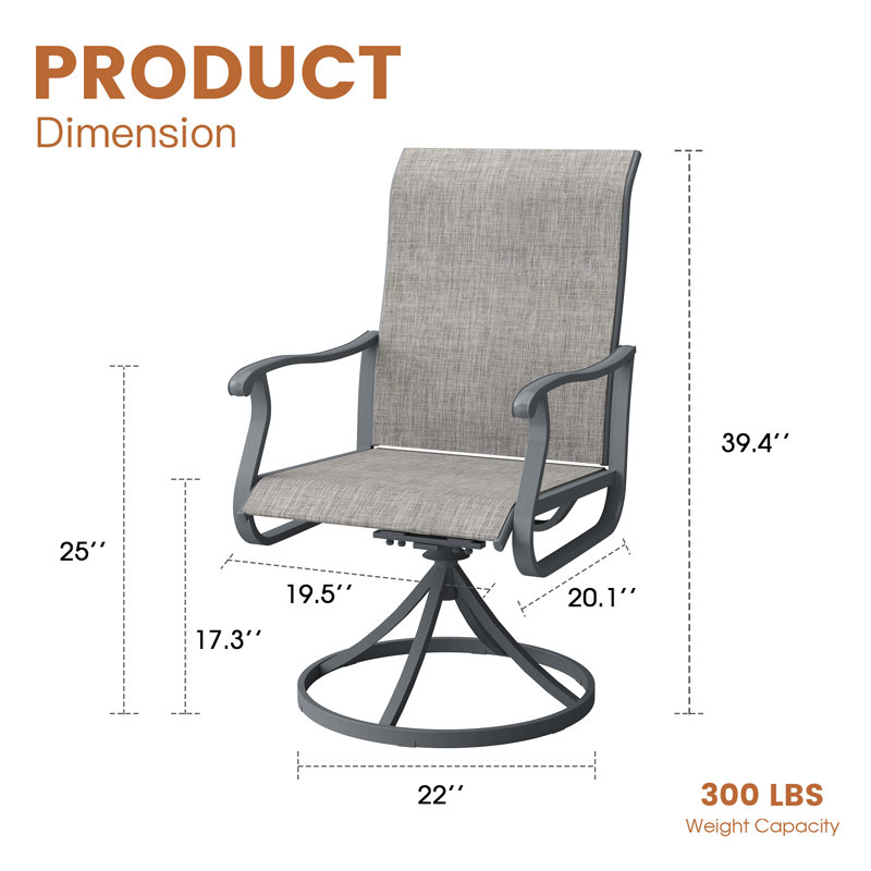 Fauteuil de patio pivotant Tylo, Gris / Gris