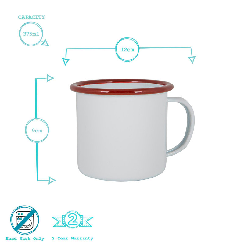 Argon Tableware - Coloured Enamel Mugs - 375ml - 4 Colours, 375 ml, White