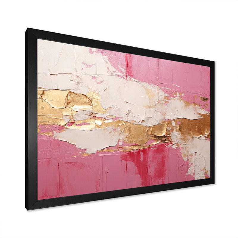 «Minimalisme rose et doré Horizon I», reproduction d'art sur toile encadrée, H 16 po x l 32 po x P 1 po, Cadre simple noir
