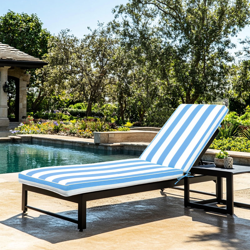 2Pcs Outdoor Lounge Chair Cushion - Blue/White, Made Of , And Fade , Removable Zippered Cover, High Resilience Sponge Filling, Adjustable Strap For Enhanced Stability, Easy To Clean Replacement
