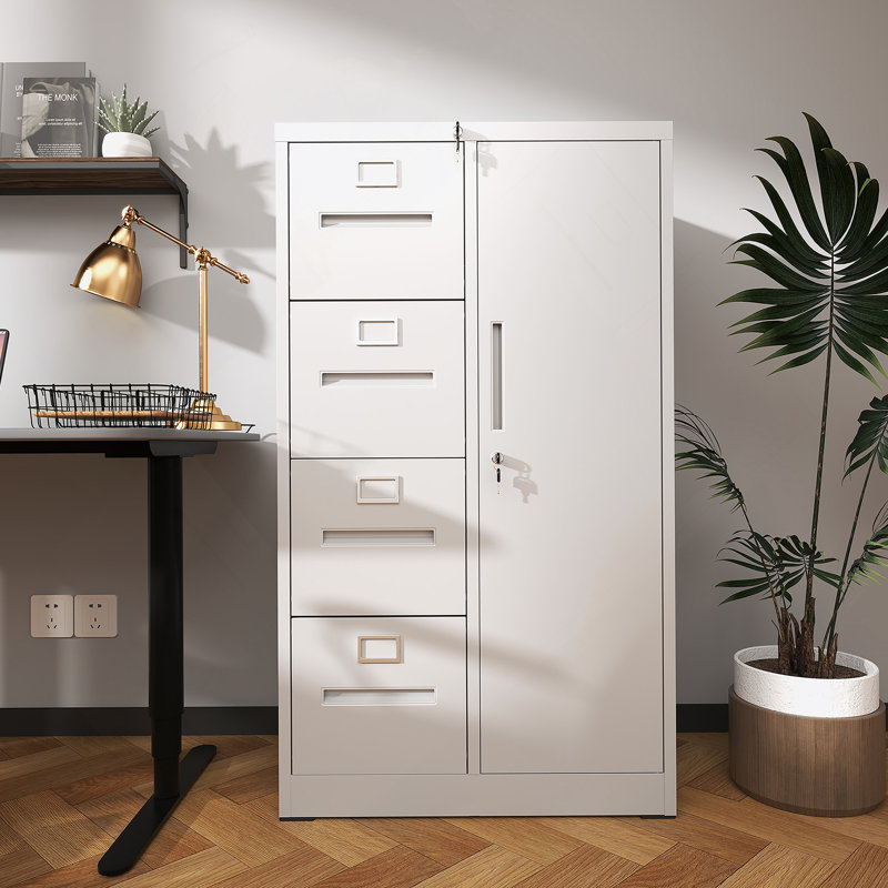 Classeur vertical polyvalent avec serrure, avec 4 tiroirs et 1 porte pour l'école, le salon, la chambre à coucher et le bureau
