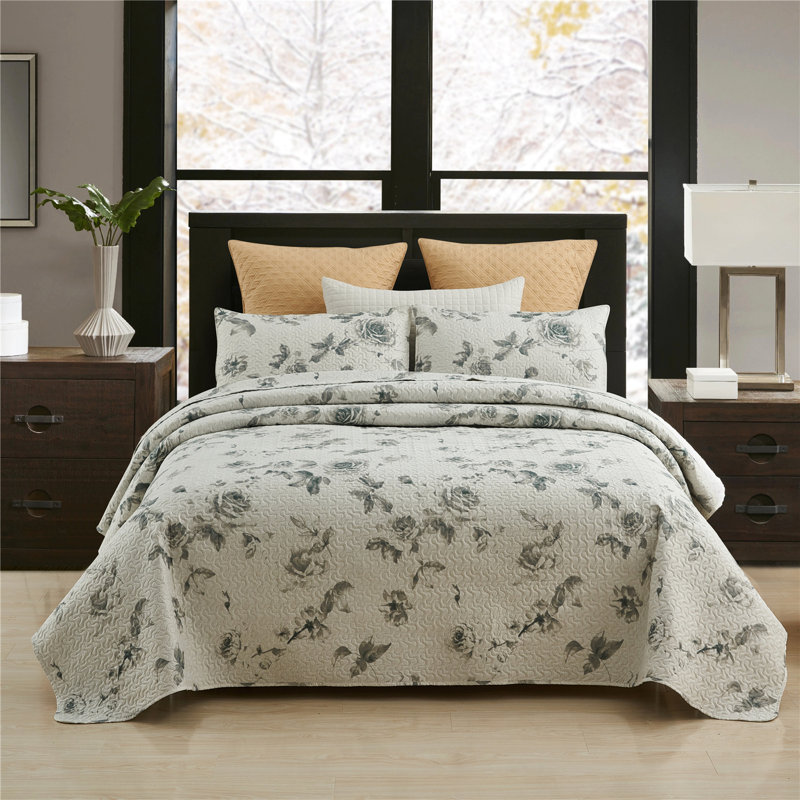 Ensemble de courtepointe réversible en microfibre 3 pièces QSM04210203, Courtepointe pour très grand lit et 2 taies d'ore