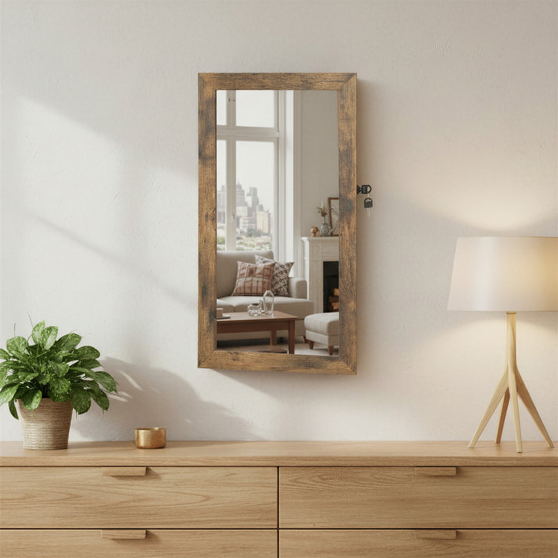 Armoire à bijoux murale avec miroir Karmakar, Brun rustique