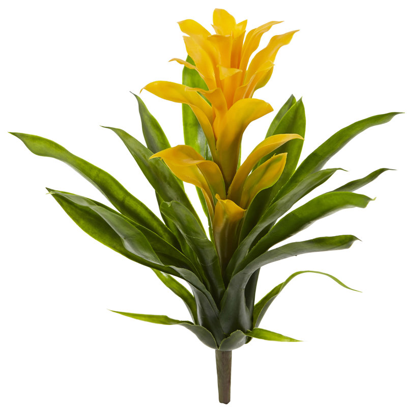 Ensemble de 4 plantes à floraison artificielle Bromeliad, Jaune