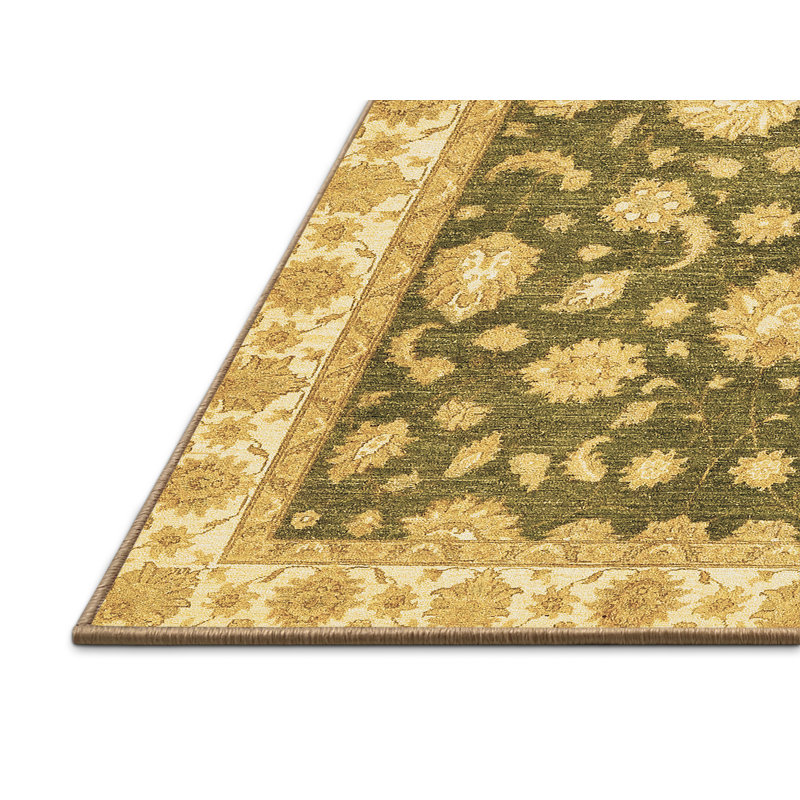 Tapis oriental en laine / polyester tissé à la machine Jarai en beige / vert, Rectangle 2 pi x 3 pi