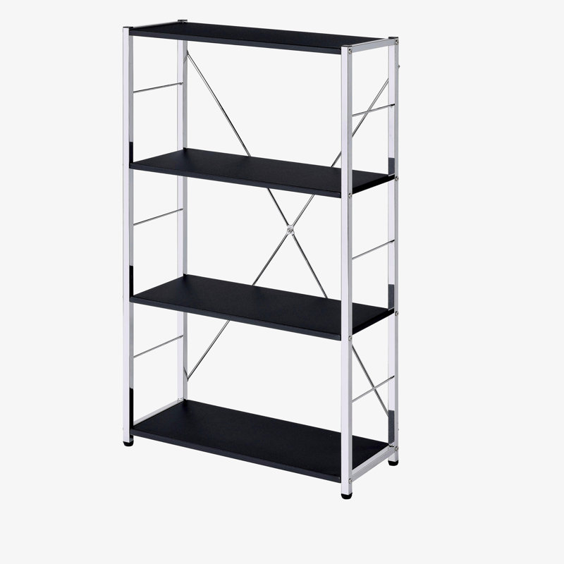 Bibliothèque noire et chrome, (4 tablettes) H 42 po x l 24 po x P 11 po, Noir/chrome