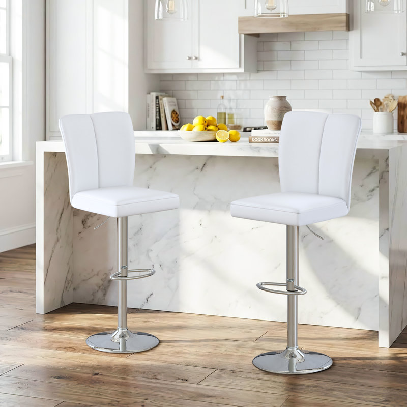 Modern Adjustable Swivel Faux Leather Bar Stools with Backs Set of 2, White