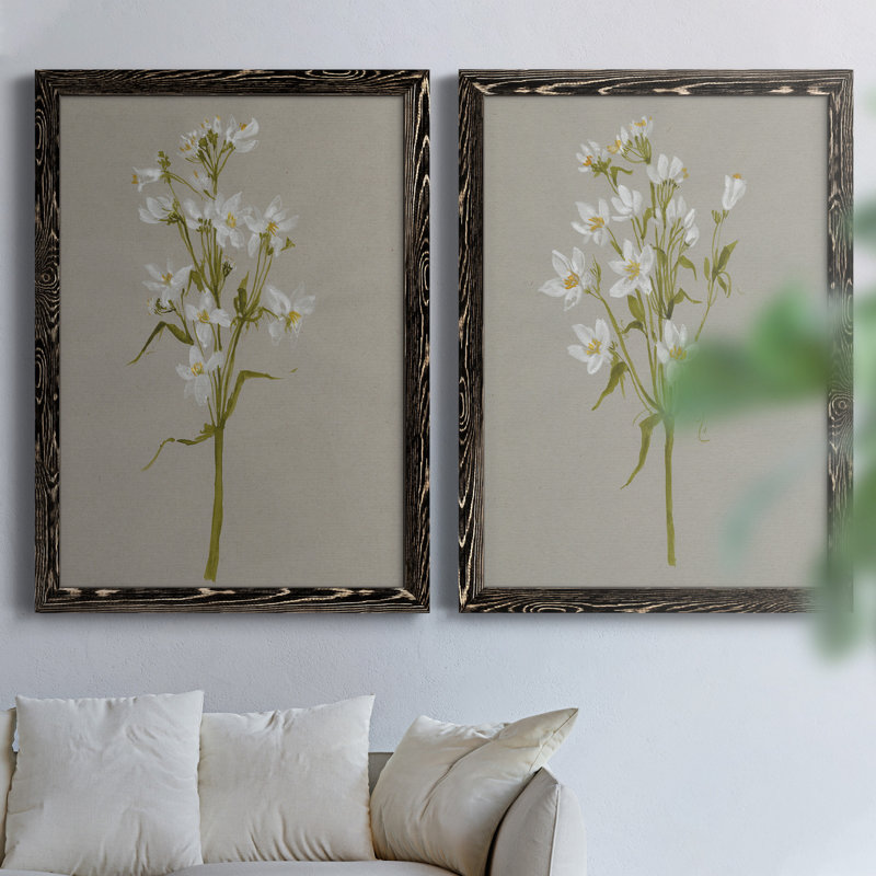 «White Field Flowers I», ensemble de 2 peintures sur toile encadrées, Noir, H 31,5 po x l 43,5 po x P 0,75 po