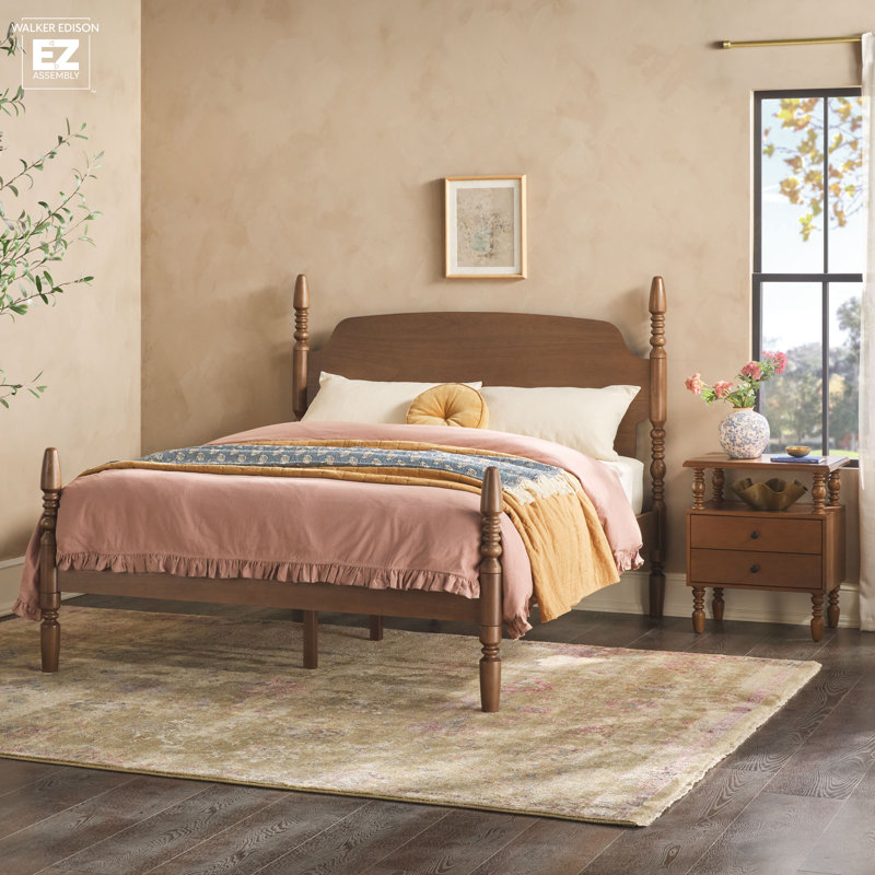 2-Piece Traditional Vivienne Queen Bed with Walker Edison Easy Assembly 2-Drawer Nightstand, Dark Brown