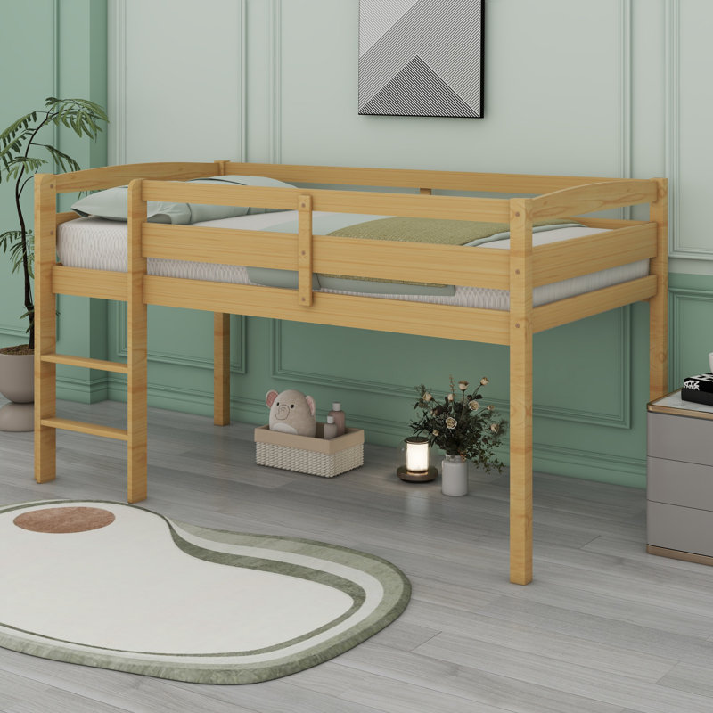 Lit mezzanine bas en bois avec échelle, Noyer