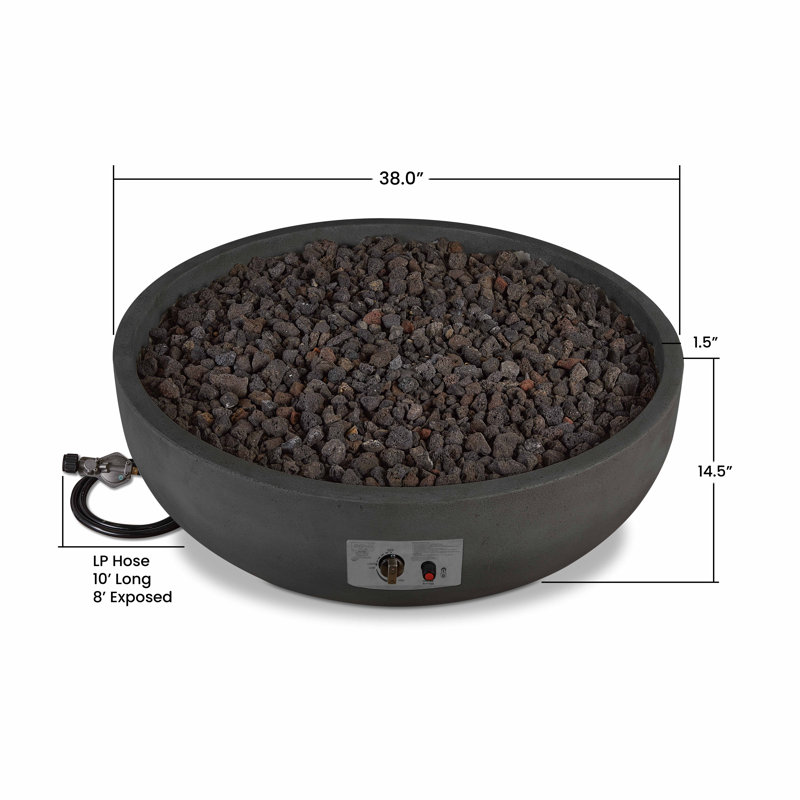 Carson 38" Round Concrete Propane Fire Pit in Carbon by Jensen Co., Black, 14.5" H x 38" W x 38" D, Liquid Propane