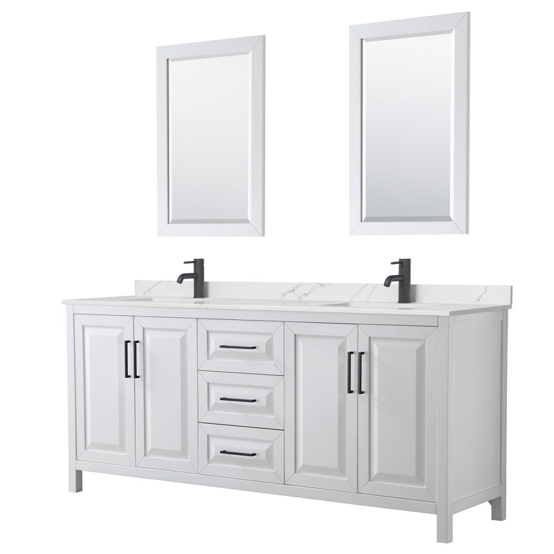 Daria 80'' W Vanity, Matte Black, White, White Quartz