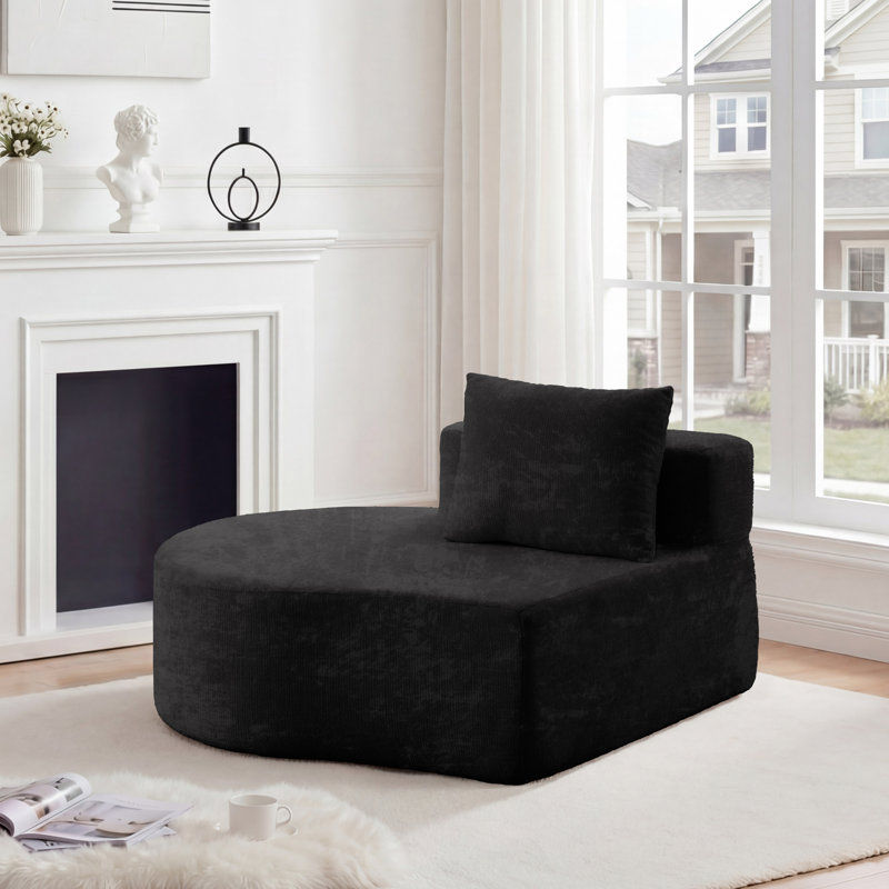 Boneless Upholstered Sectional Round Sofa, Black, Right