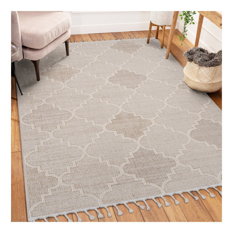 Collection Cream /Trellis Indoor/Outdoor Area Rug, Rectangle 4' x 6'2"