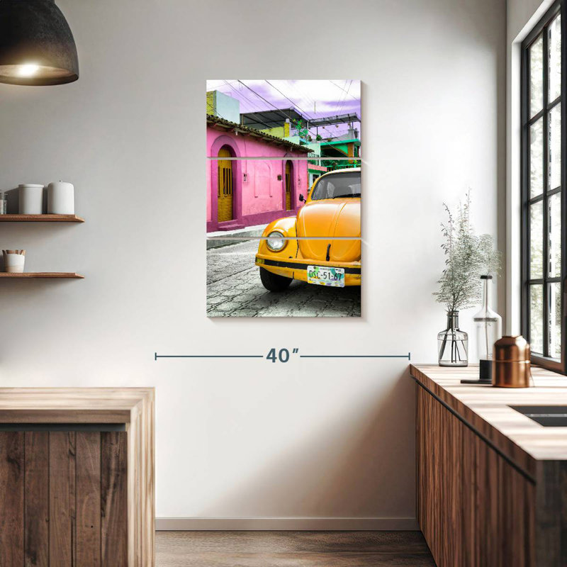 Yellow VW Beetle Car, 38" H x 24" W