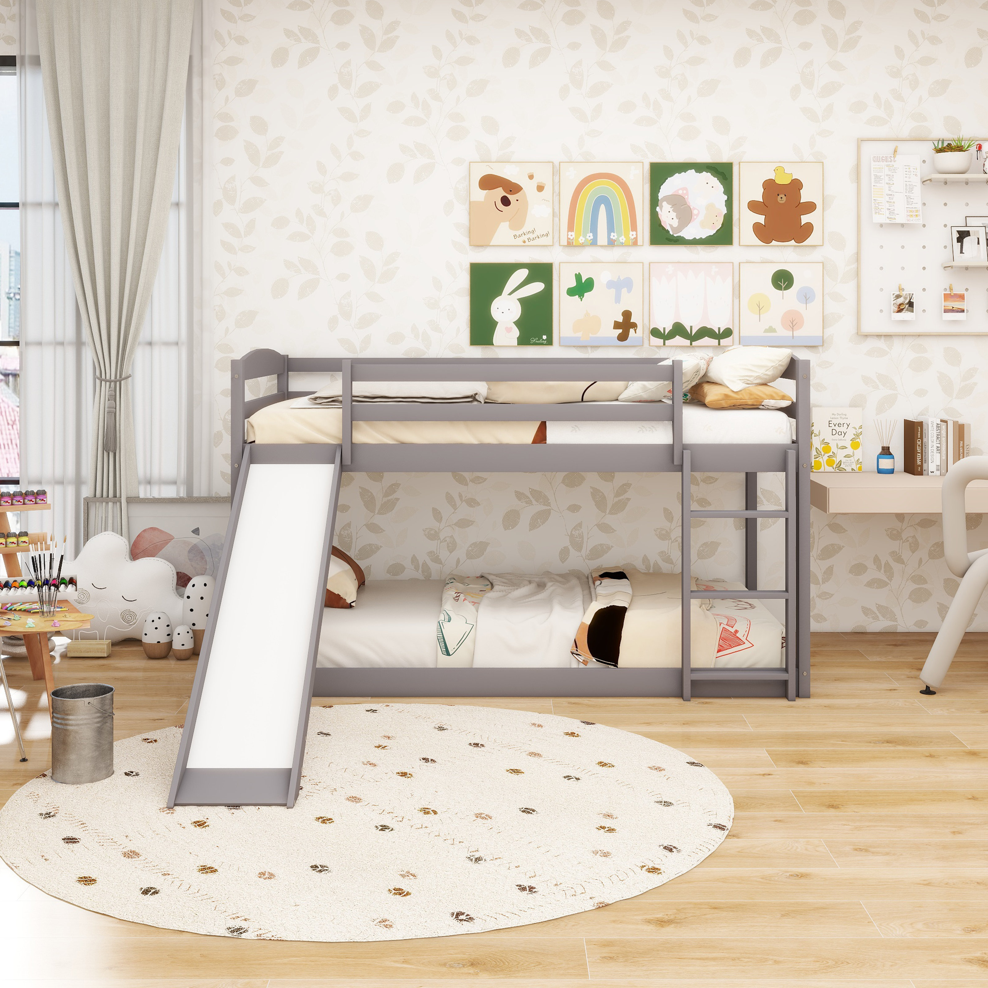 Harriet Bee Twin Over Twin Bunk Bed With Convertible Slide And Ladder ...