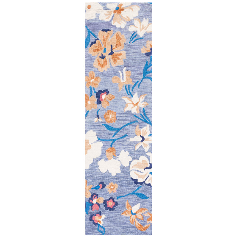Tapis floral en laine touffeté à la main Jardin, Tapis de couloir 2 pi 3 po x 8 pi