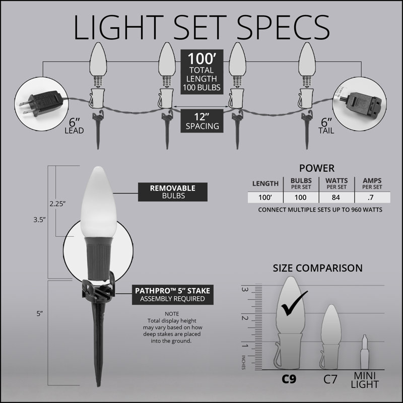 Plug-in Pathway Light, White, 100 feet