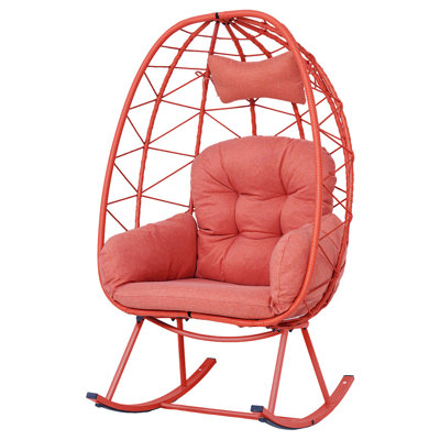 Fauteuil à bascule intérieur et extérieur en forme d'œuf, chaise longue cocon en rotin et osier d'une capacité de 330 lb avec coussin et coussin épais, chaise berçante simple pliable pour patio, balcon, chambre à coucher, salon