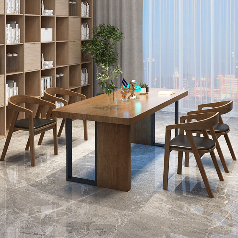 Bureau rectangulaire en bois massif noyer, H 29,53 po x l 86,61 po x P 35,43 po