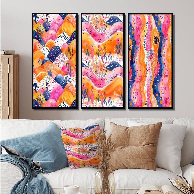 Rose, orange, abstrait, paysage bohème I - Collection d'art mural imprimé bohème, H 40 po x l 60 po, Noir