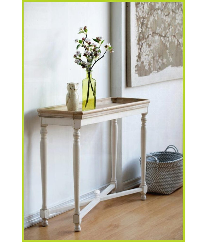 Table basse Alcott de 42 po x 14 po x 30 po en bois de sapin et en panneau de fibres à densité moyenne avec pieds blanc antique pour petits espaces