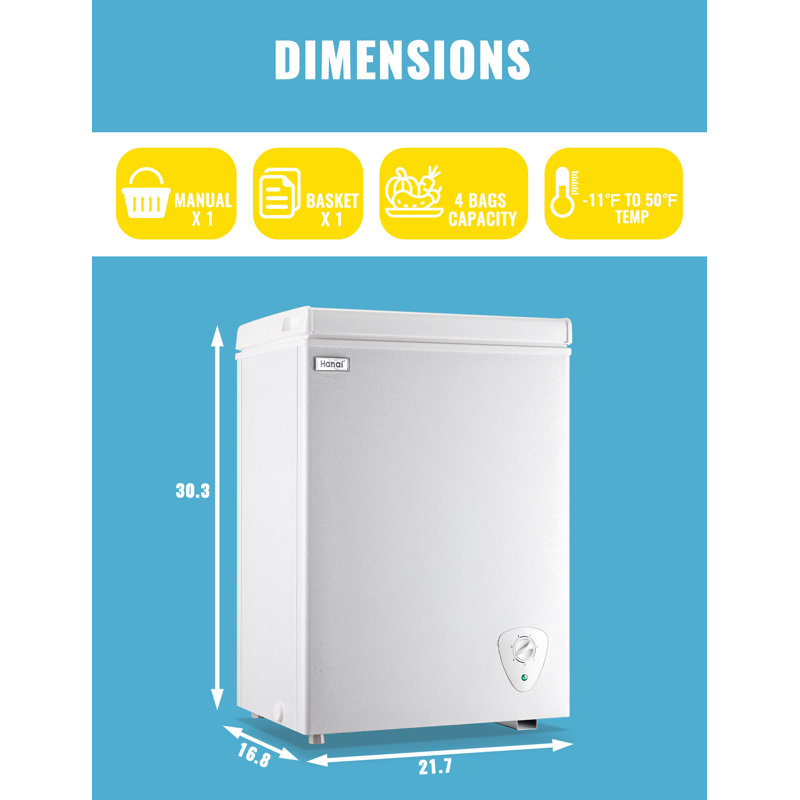 WANAI Deep Small Chest Freezer 3.0 Cu.Ft, White