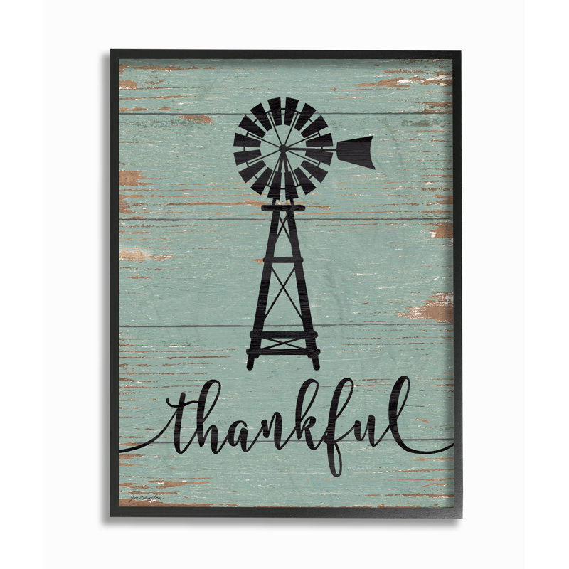 «Thankful Vintage Windmill», reproduction d'impression, H 20 po x l 16 po, Giclée encadrée noir minuit