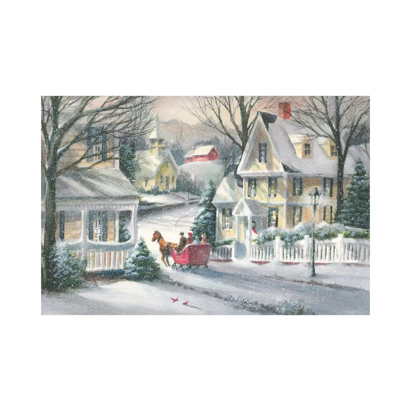 Village Sleigh Ride by George Bjorkland - Print on Canvas, Wrapped Canvas, 20.32 cm H x 30.48 cm W