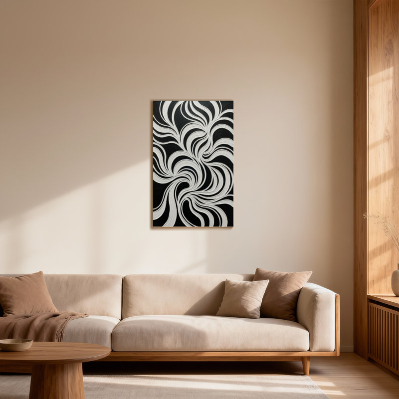 Fashion Black And White Swirling Abstract Pattern, 36" H x 24" W