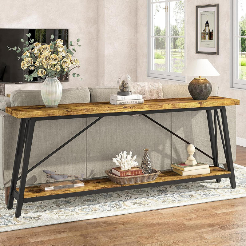 70.9" Extra Long Sofa Table Behind Couch, Industrial Entry Console Table For Hallway, Entryway & Living Room, Rustic Brown