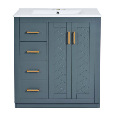 Meuble-lavabo 30 po avec lavabo en céramique et meuble de rangement en bois massif