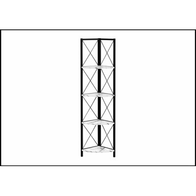 Élégante bibliothèque étagère en métal à 4 niveaux avec tablettes blanches d'aspect marbre, parfaite pour le bureau et la chambre à coucher modernes